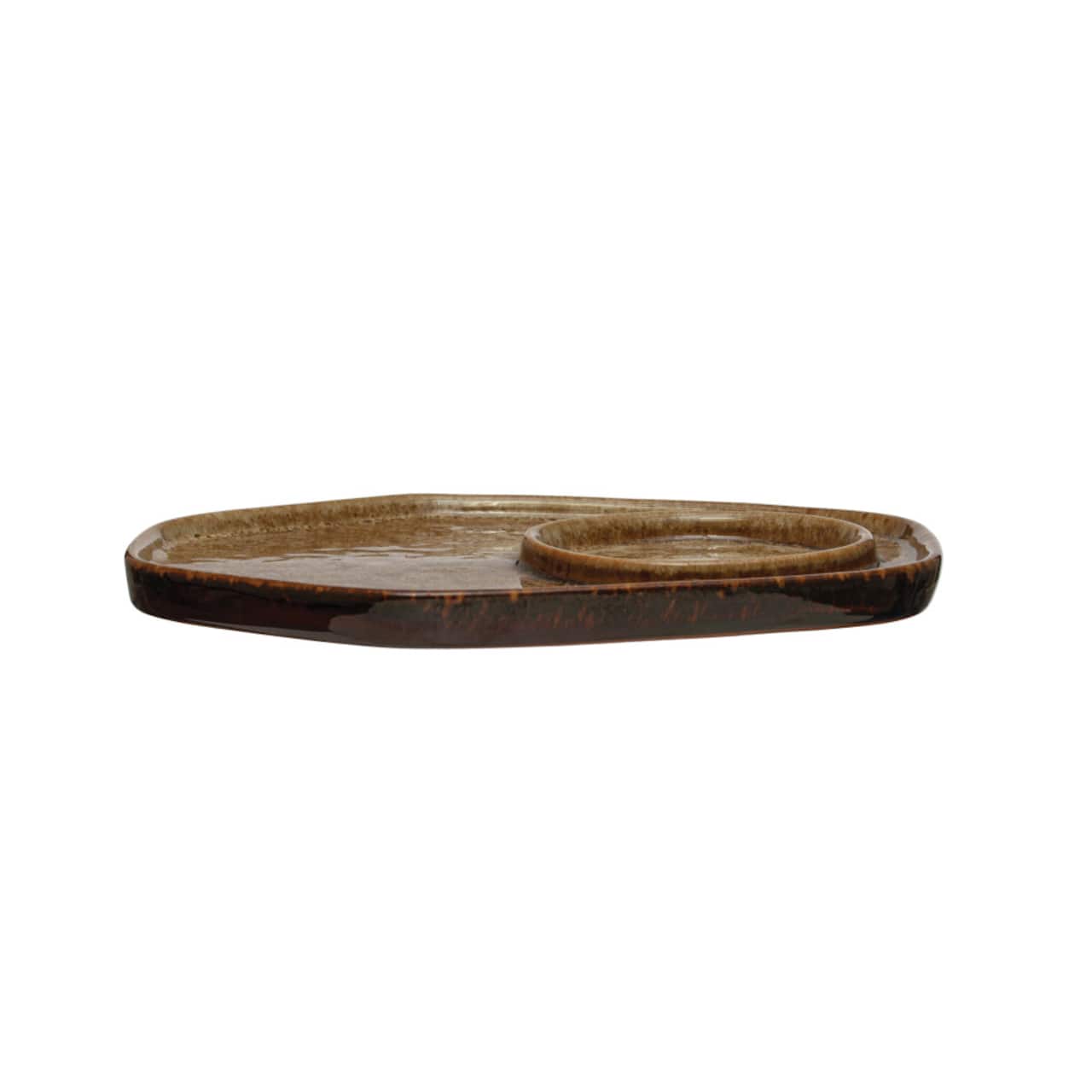 Hello Honey® 8" Brown Glaze Ceramic Candle Holder with Tray